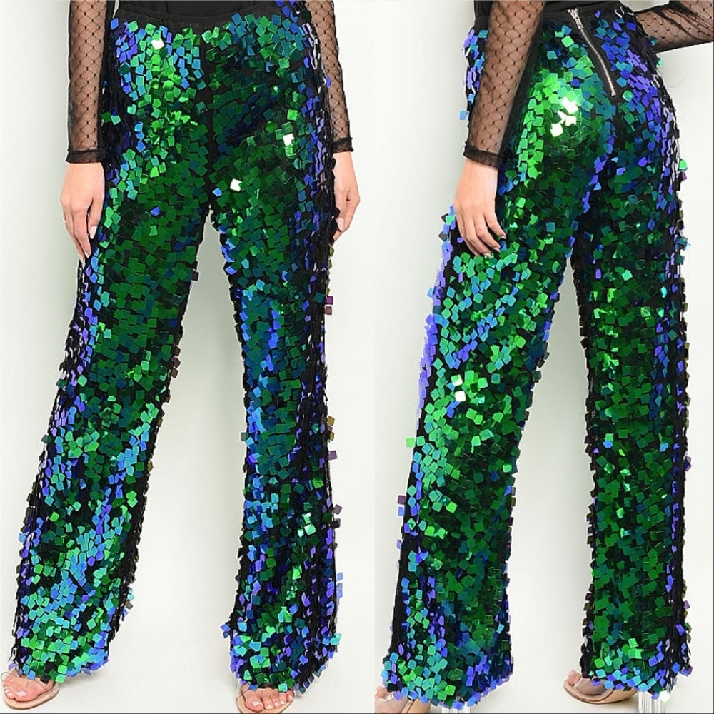 PARRY ON Green Sequin Womens Pants - Picture 2 of 4
